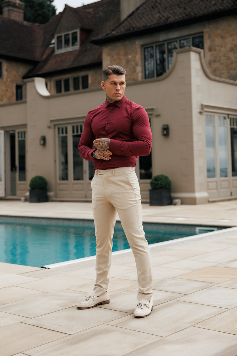Vater-Söhne-Muscle-Fit Advanced Stretch Oxblood mit Cutaway-Kragen – FS1201