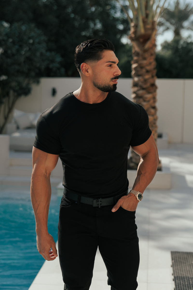 Vater Söhne Schwarzes Bambus Crew T-Shirt - FSH577