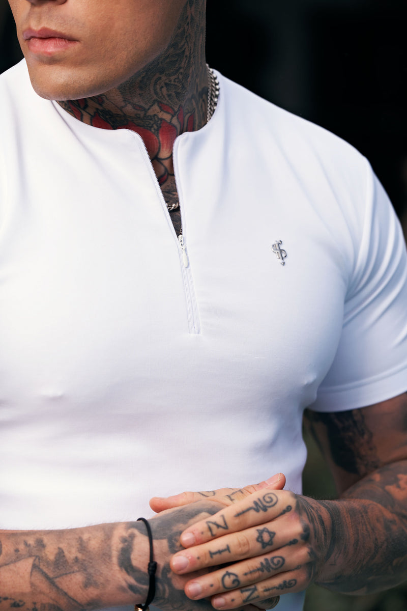 Father Sons Scuba Weiß/Silber Crew T-Shirt mit Reißverschlussdetail, kurzärmlig – FSH1035