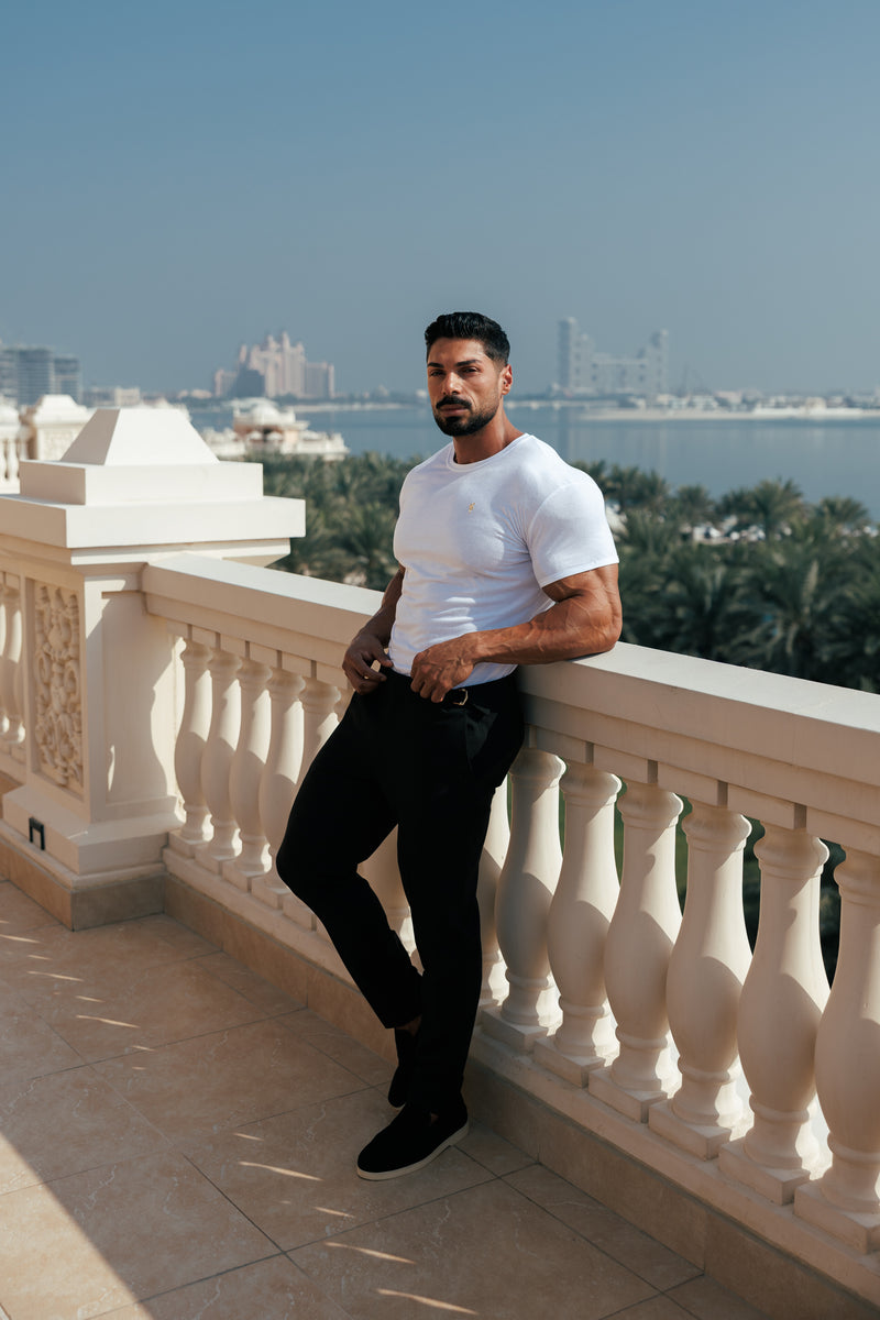 Vater-Söhne-Klassiker, weiße Bambus-Crew mit goldenem Metall-Emblem, Aufkleber FSH1381