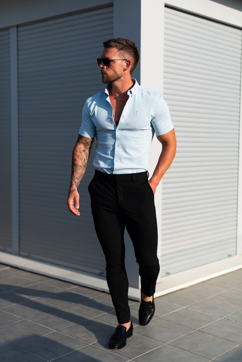 FS Super Slim SS Powder Blue Scuba mit Button Down Kragen - FS1121