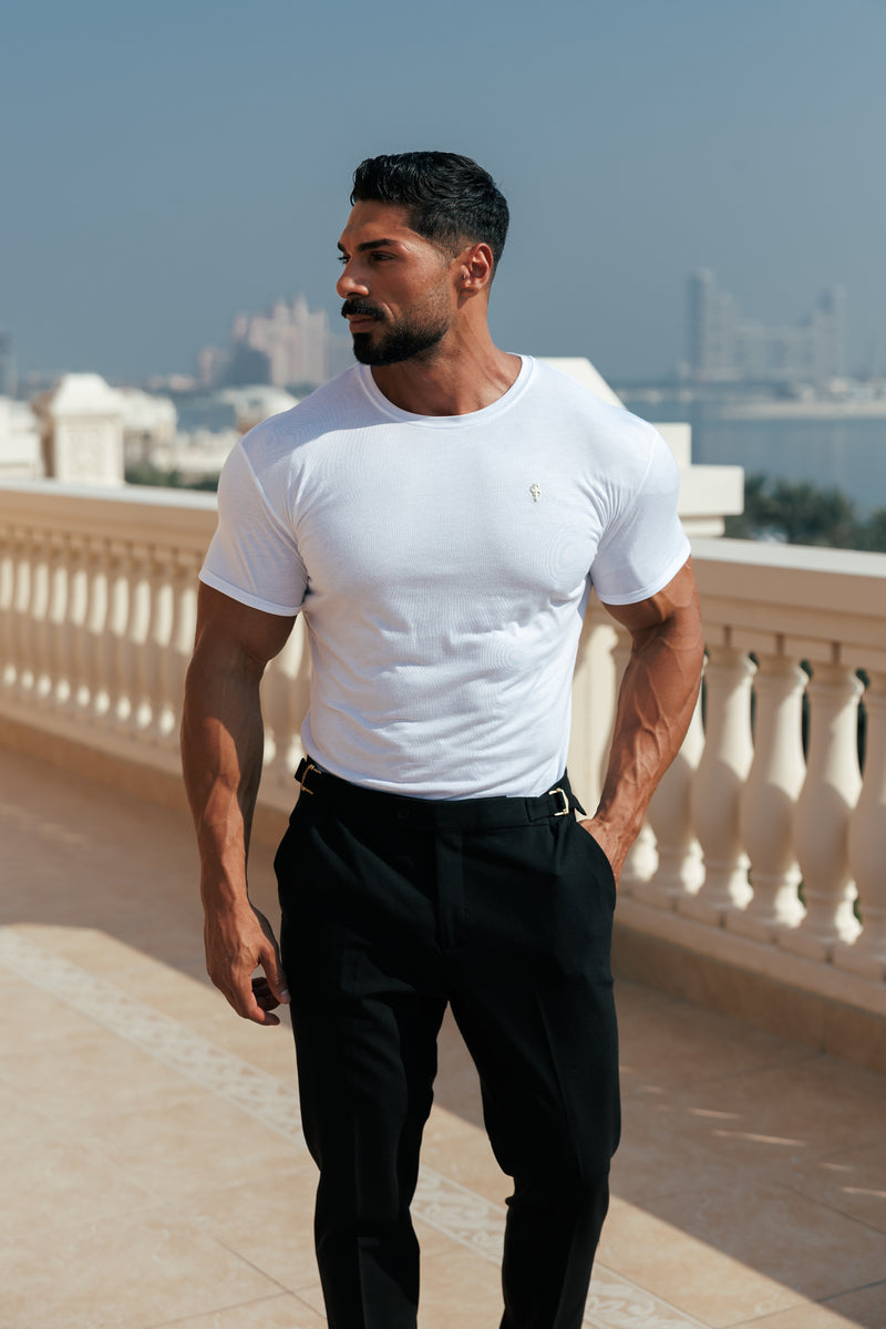 Vater-Söhne-Klassiker, weiße Bambus-Crew mit goldenem Metall-Emblem, Aufkleber FSH1381