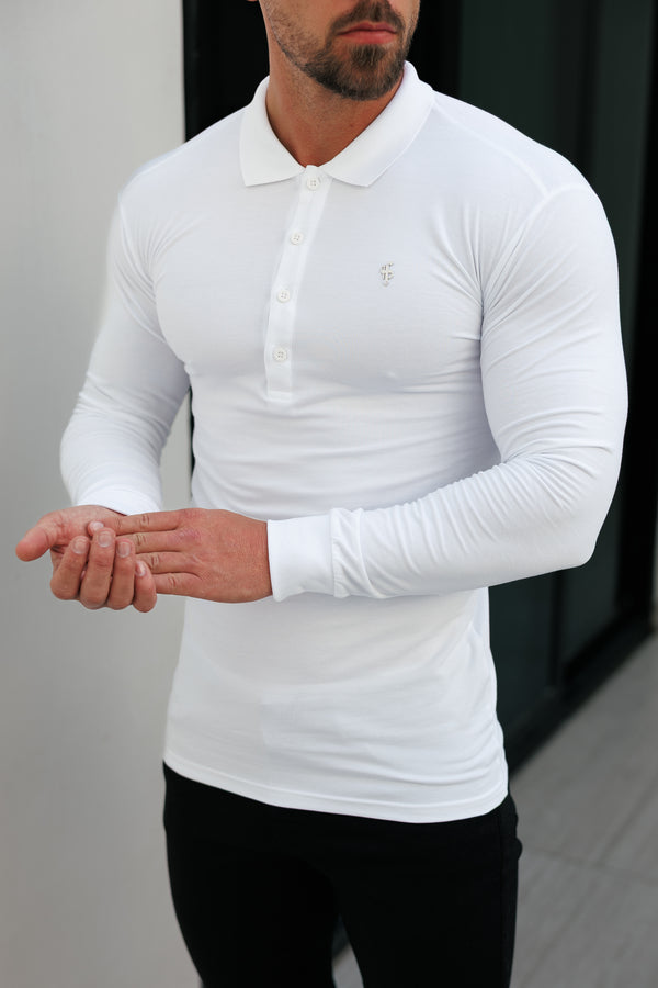 Klassisches Poloshirt für Väter und Söhne, langärmlig, Weiß/Silber – FSH1397