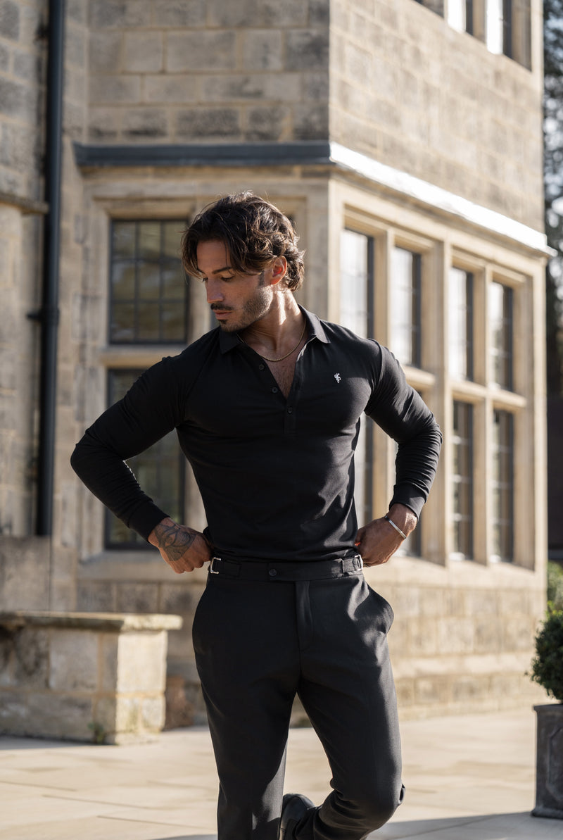 Father Sons Classic Black / Silver Polo Shirt Long Sleeve - FSH1396