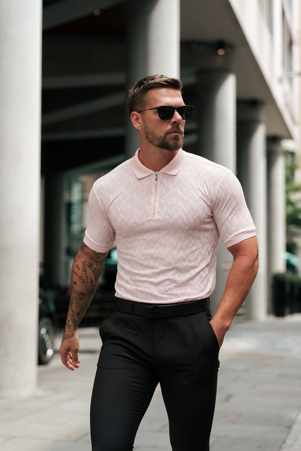 Father Sons Classic Jacquard Pink Chevron Zipped Polo - FSR022