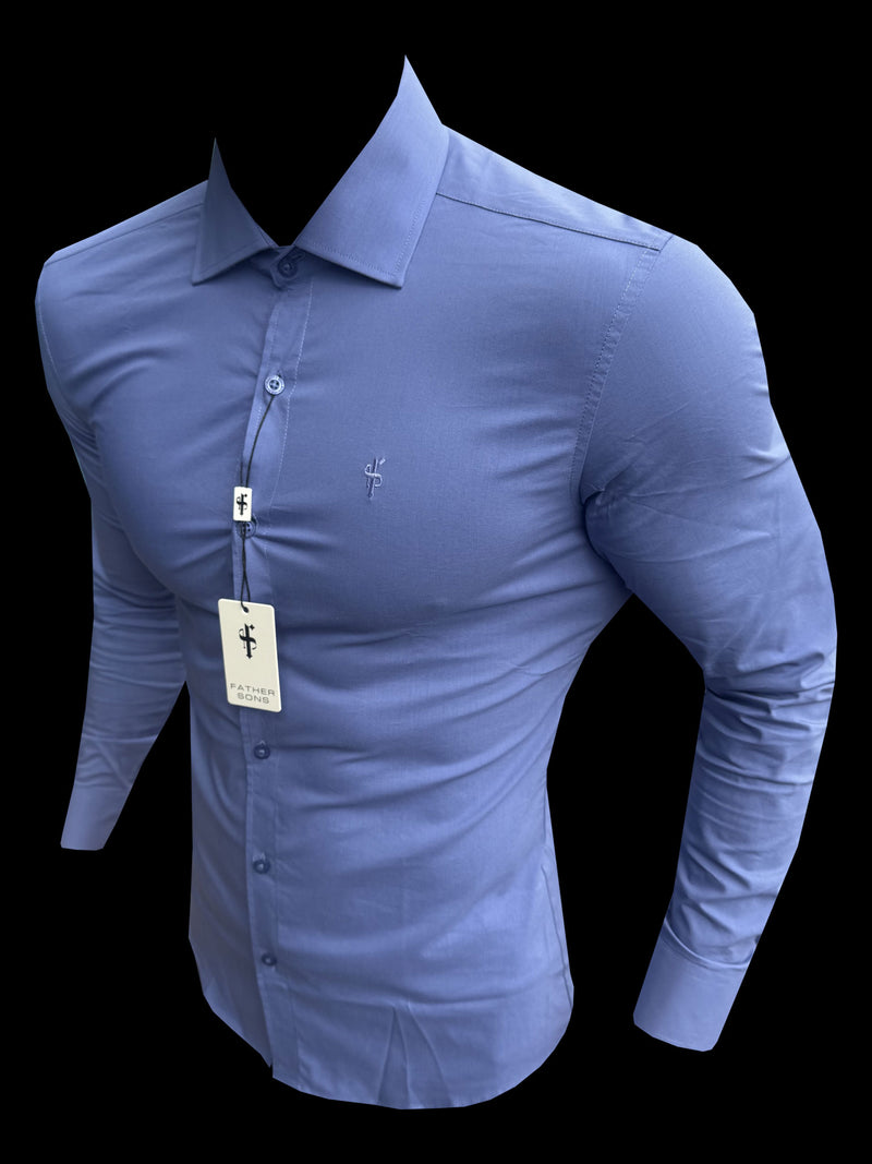 Vater-Söhne-Muscle-Fit-Advanced-Stretch-Mittelblau mit Cutaway-Kragen – FS1199