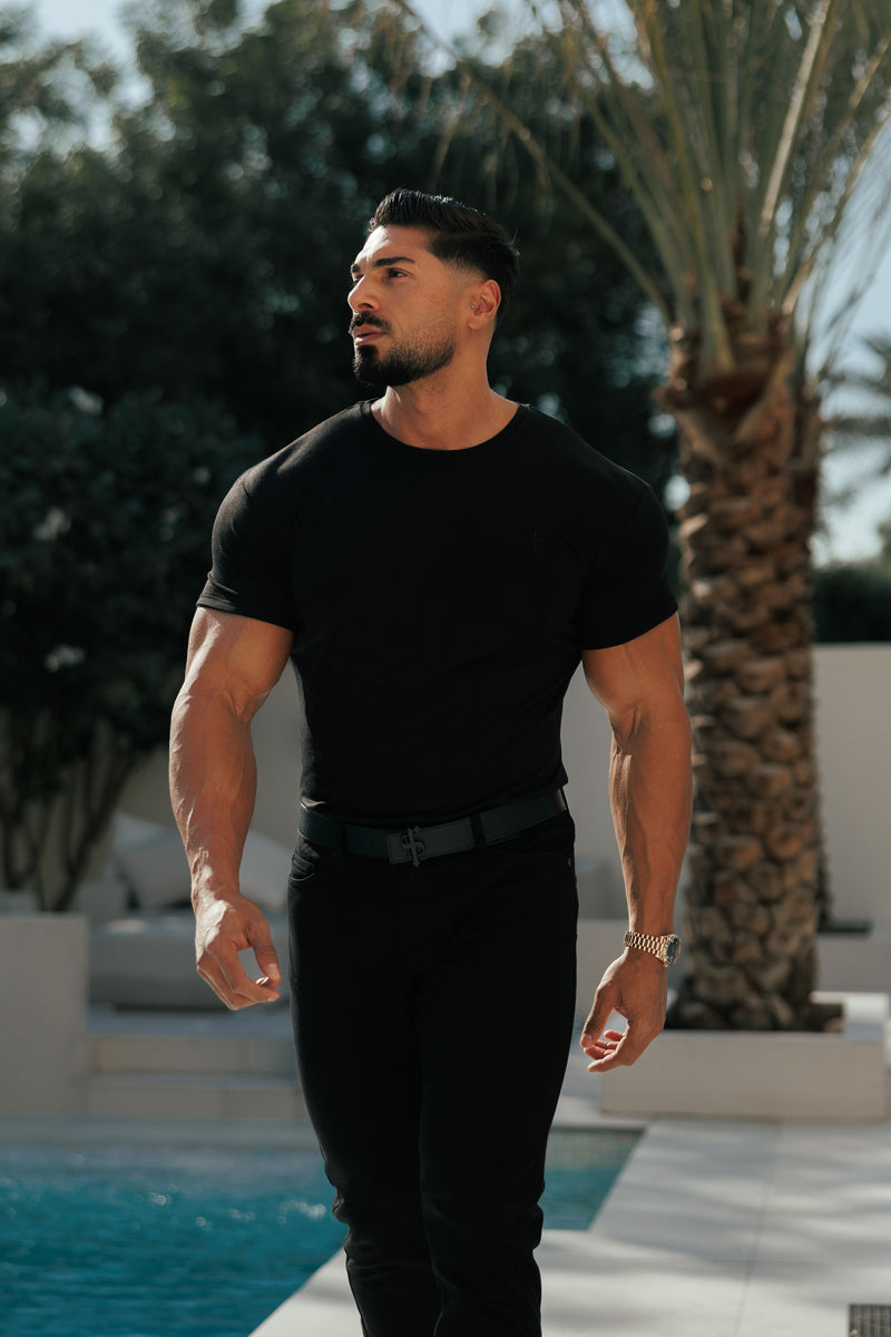 Vater Söhne Schwarzes Bambus Crew T-Shirt - FSH577