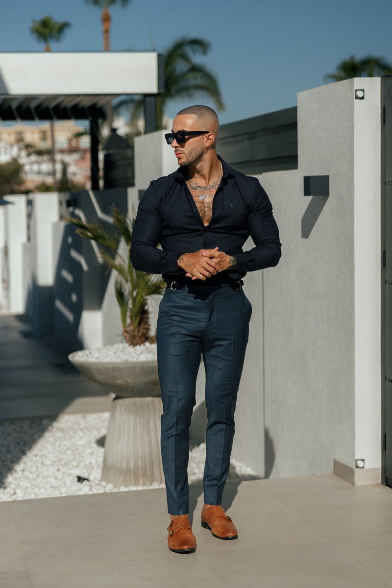 Vater Söhne Super Slim Stretch Navy Side Panel Shirt LS - FS1090