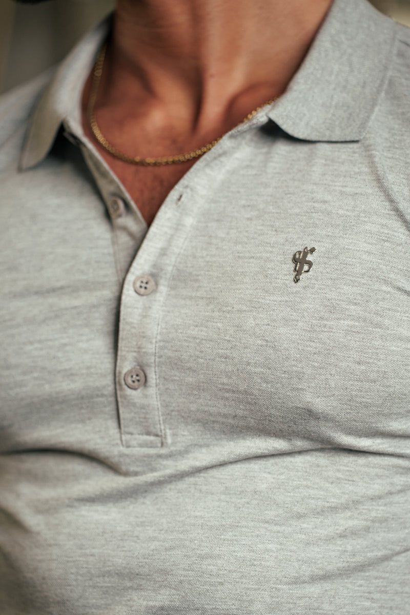 Klassisches hellgraues/silbernes Polo-Shirt für Väter und Söhne, langärmlig - FSH1399