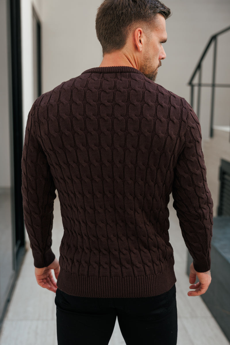 Vater-Söhne-Strickpullover mit Rundhalsausschnitt, braun, Link Weave - FSJ141