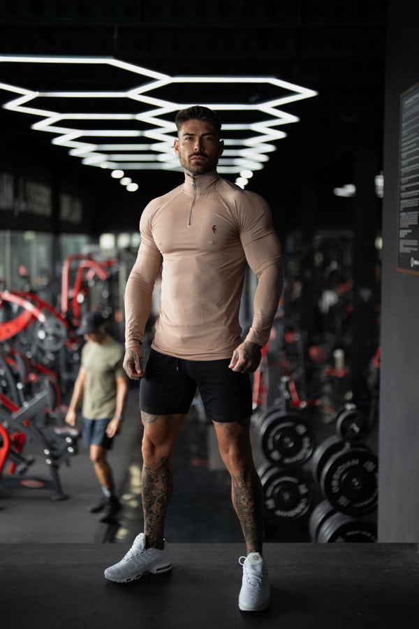 FS LS Coffee / Schwarz Half Zip Gym Top - FSH1283