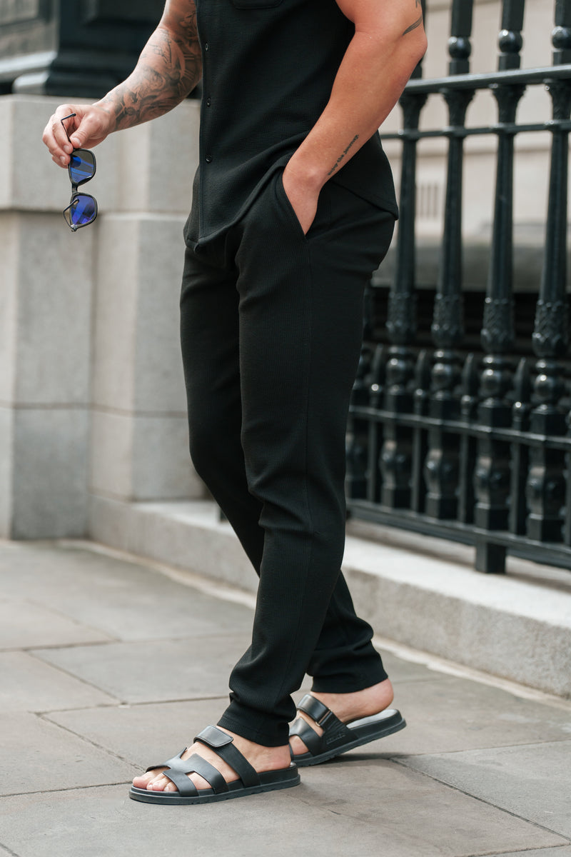 Schmale Jersey-Cord-Hose in Schwarz für Vater und Sohn – FSR016 (VORBESTELLUNG 11. AUGUST)