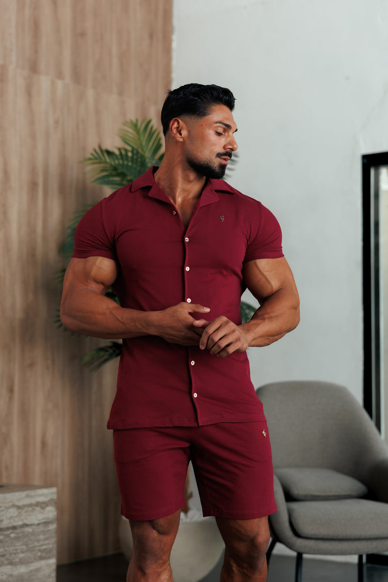 Father Sons Stretch Wine / Gold Pique Revere Shirt Short Sleeve - FSH1388