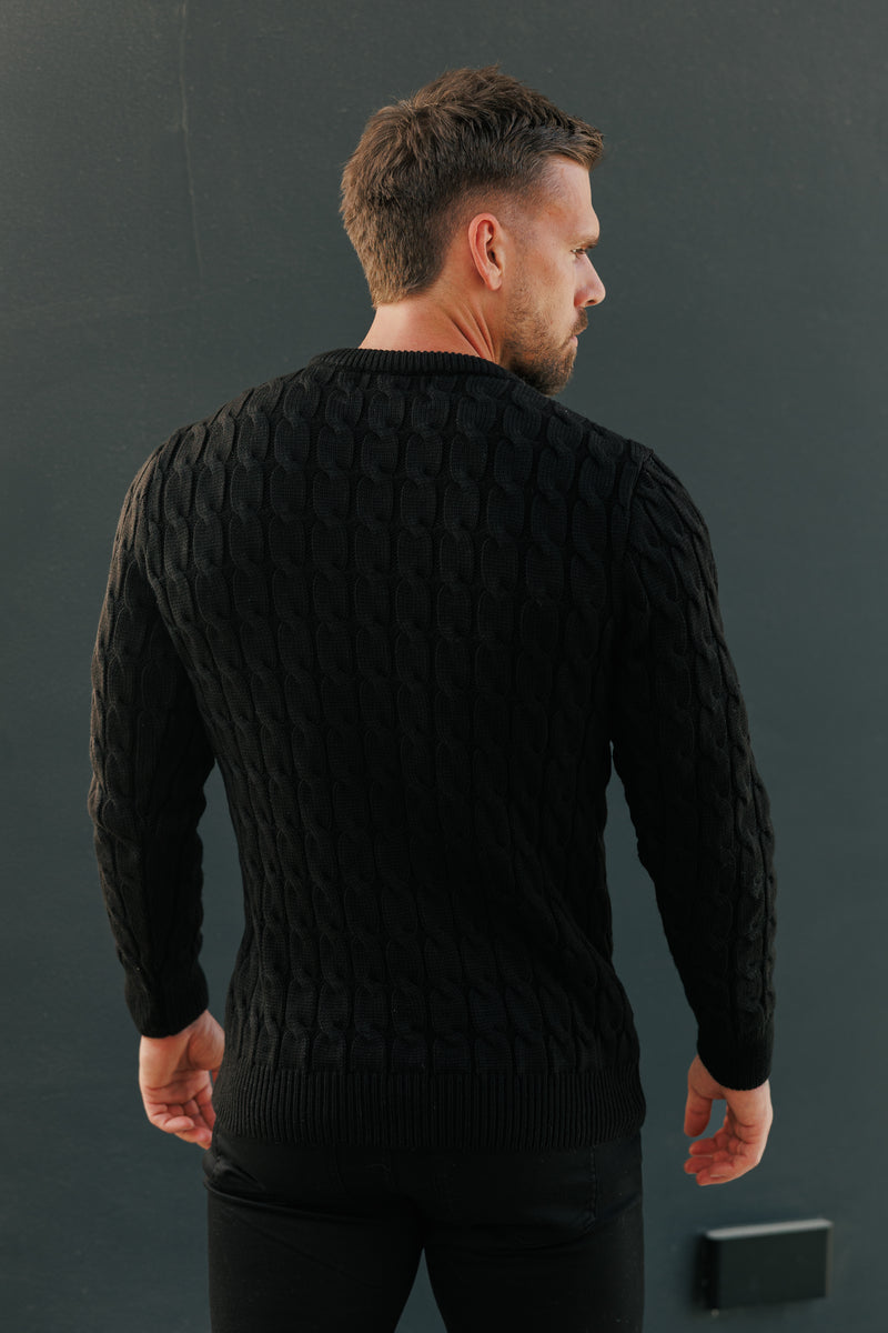 Father Sons Link Weave Knit Black Crew Neck Jumper - FSJ124