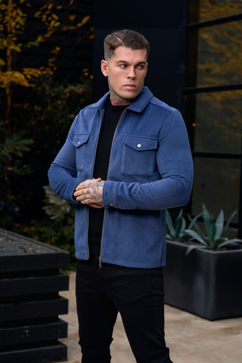 FS Gebürstete, schlichte Jacke mit Reißverschluss, Blau – FSN175