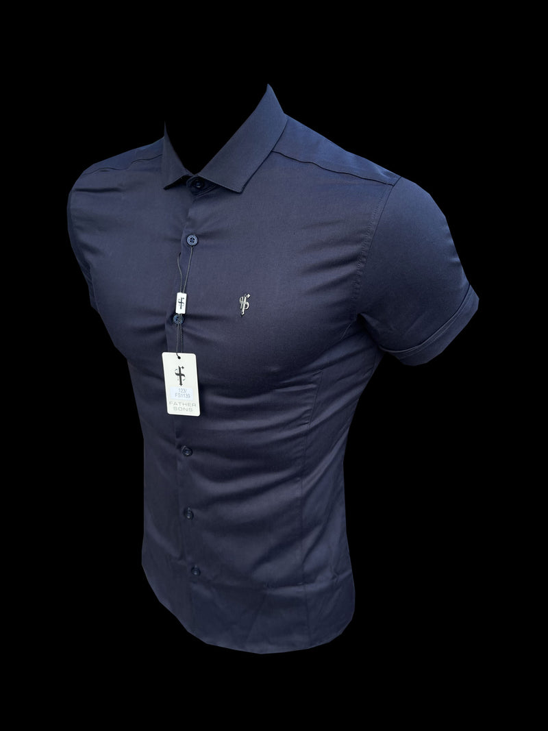 Vater Söhne Super Slim Stretch Navy Side Panel Shirt SS - FS1139