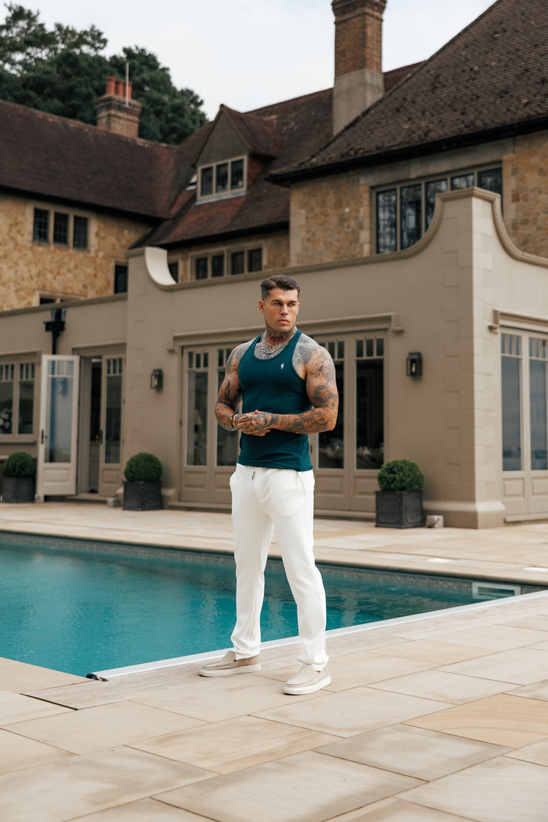 Father Sons Classic Forest Green / White Ribbed Knit Super Slim Vest - FSH1327