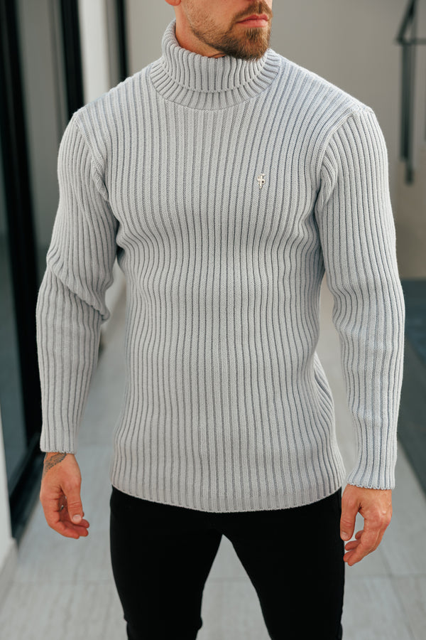 Gerippter Rollkragenpullover aus Cop-Grau für Vater und Sohn – FSJ116 (VORBESTELLUNG 12. NOVEMBER)