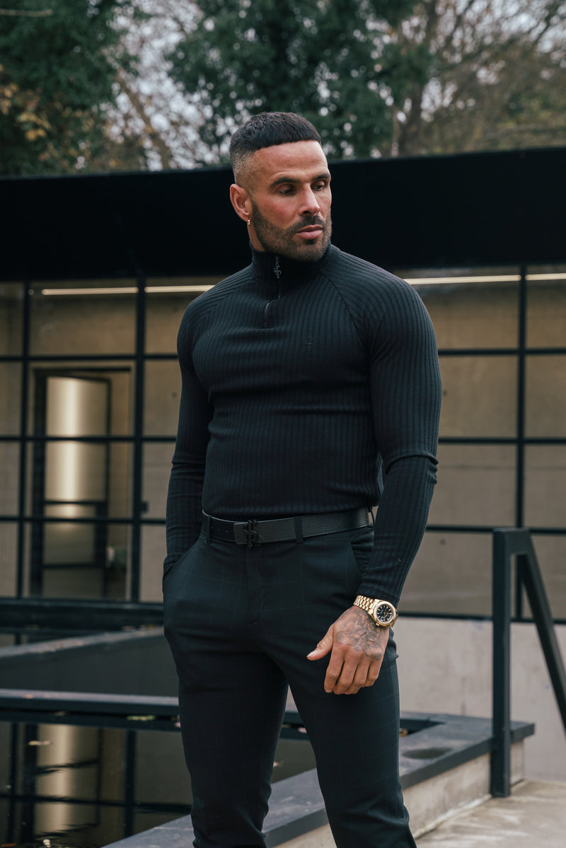 FS Classic Black Ribbed Zip Funnel Neck Raglan Long Sleeve Crew – FSH1265