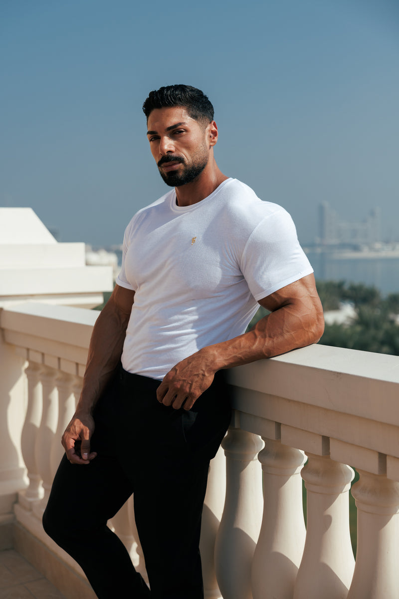 Vater-Söhne-Klassiker, weiße Bambus-Crew mit goldenem Metall-Emblem, Aufkleber FSH1381