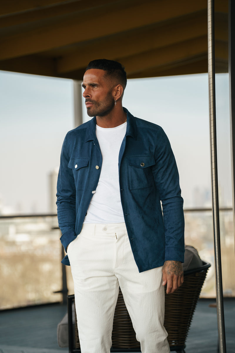 FS Suede Feel Button Up Jacket Navy / Silver - FSN221