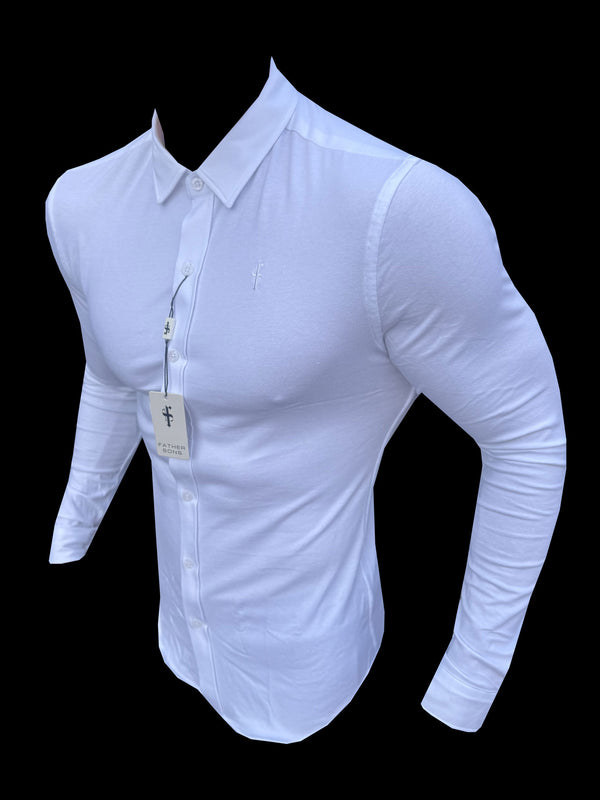 Tailliertes weißes Langarmtrikot „Vater und Söhne“ – FSD001 (VORBESTELLUNG 29. AUGUST)