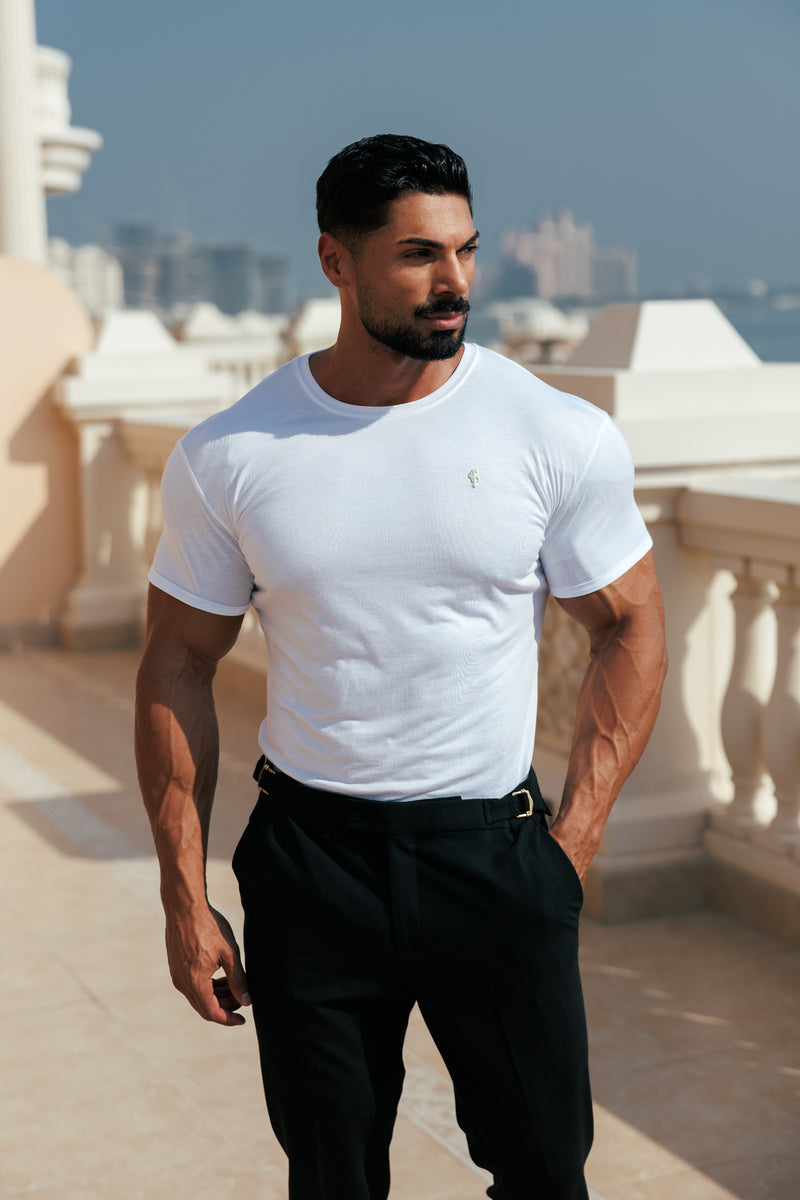 Vater-Söhne-Klassiker, weiße Bambus-Crew mit goldenem Metall-Emblem, Aufkleber FSH1381