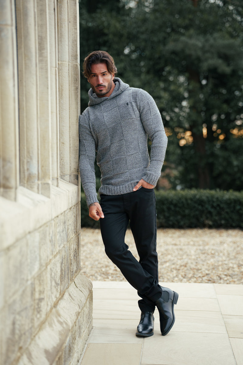 Vater-Söhne-Strickhoodie, schwarz/weiß, zweifarbig kariert - FSJ134 (VORBESTELLUNG 11. DEZEMBER)