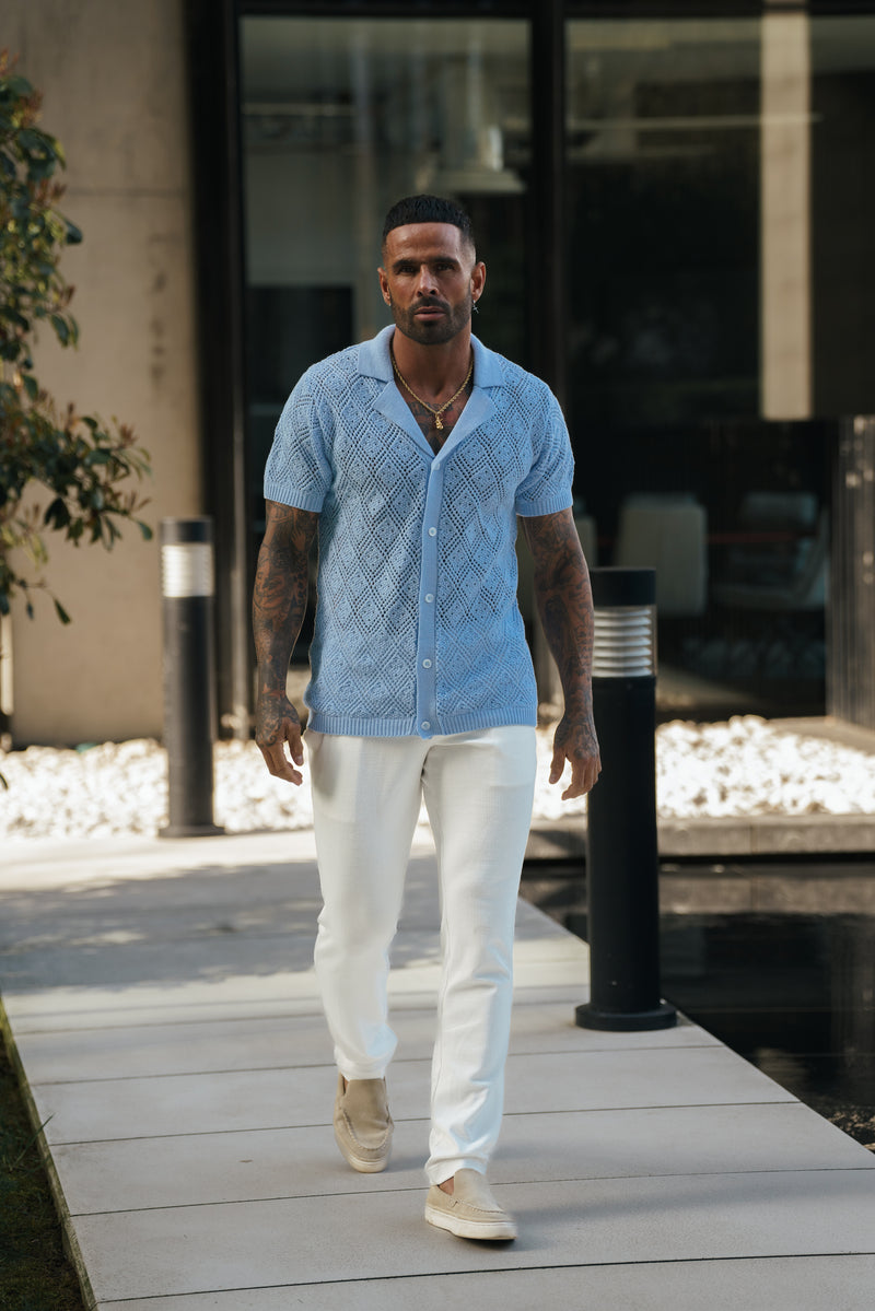 Father Sons Crochet Shirt Morning Blue Short Sleeve - FSJ080