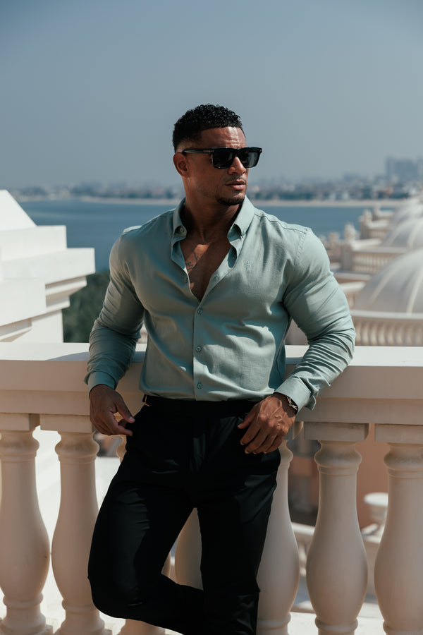 Father Sons Classic Stretch Oxford Long Sleeve Smoke Green with Button Down Collar - FS1217