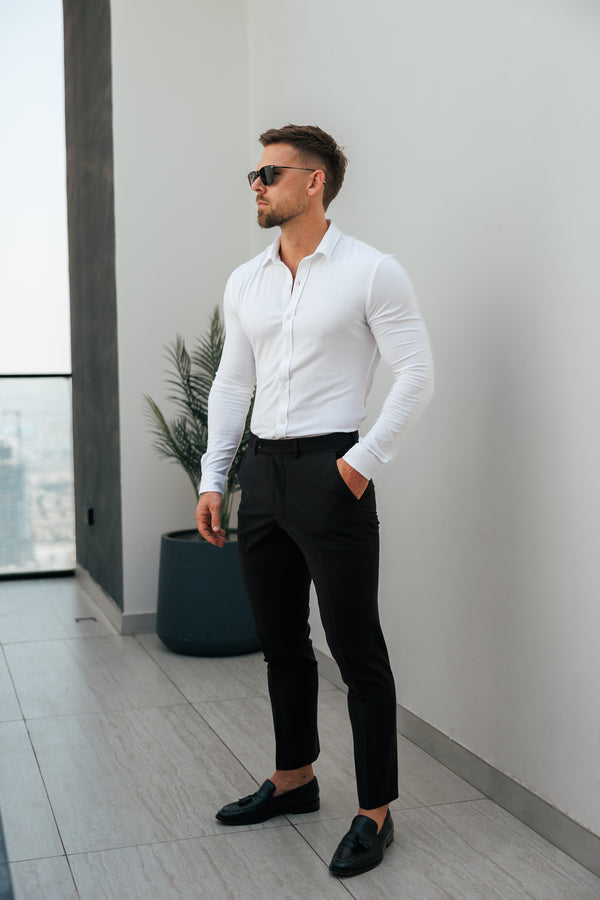 Tailliertes weißes Langarmtrikot „Vater und Sohn“ – FSD001