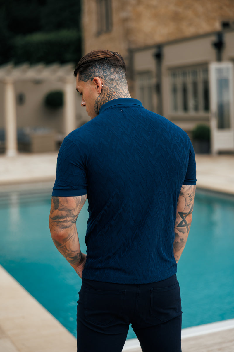 Father Sons Classic Jacquard Navy Chevron Zipped Polo - FSR021
