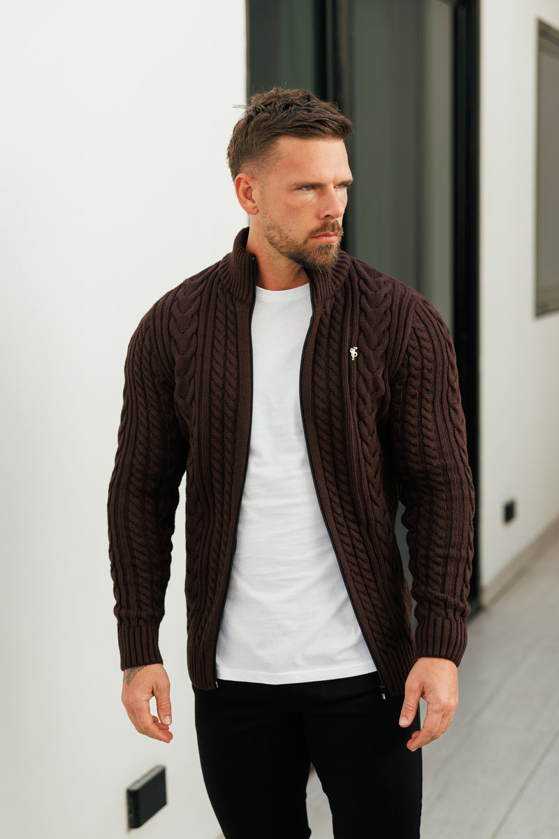 Father Sons Funnel Neck Full Zip Cardigan Brown - FSJ142 (VORBESTELLUNG 21. DEZEMBER)