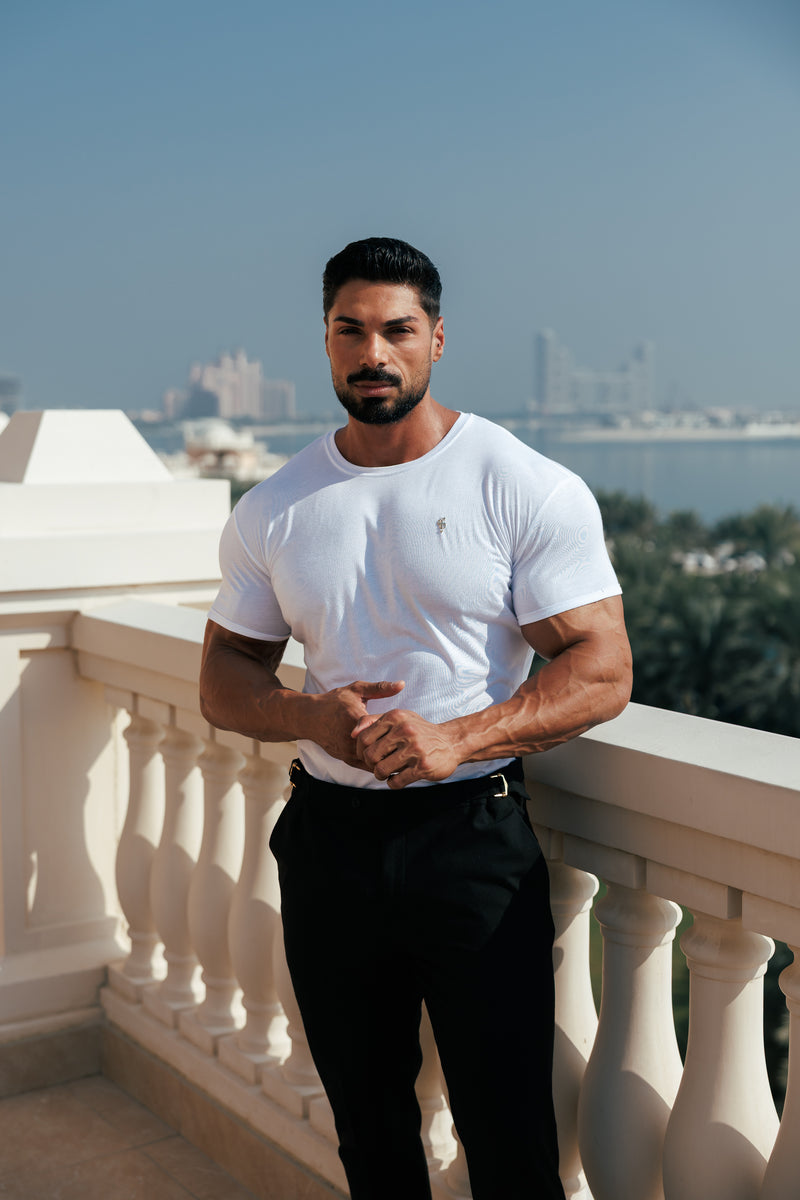 Vater-Söhne-Klassiker, weiße Bambus-Crew mit goldenem Metall-Emblem, Aufkleber FSH1381