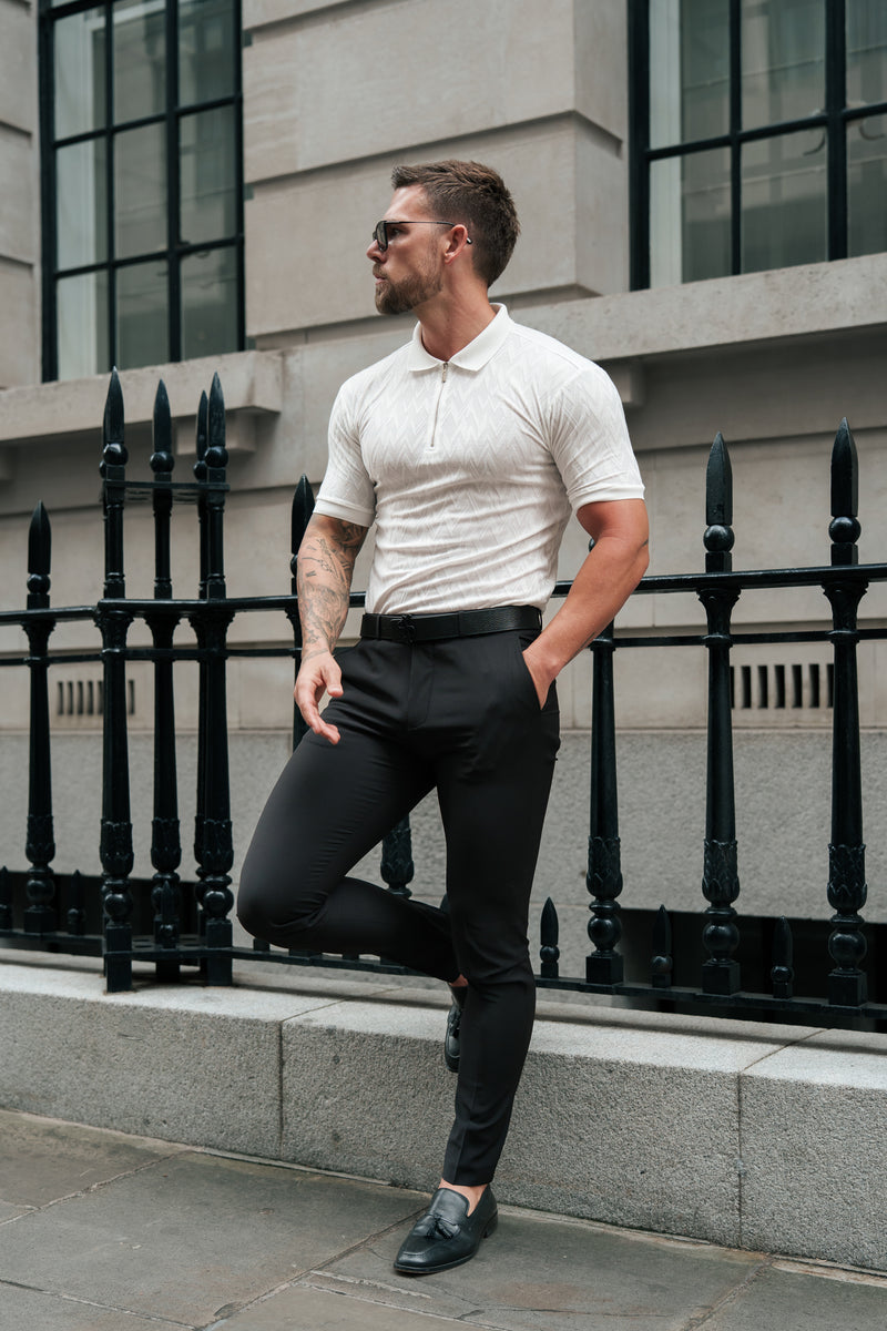 Klassisches Jacquard-Poloshirt mit weißem Chevron-Reißverschluss von Vater und Sohn – FSR020 (VORBESTELLUNG 11. AUGUST)