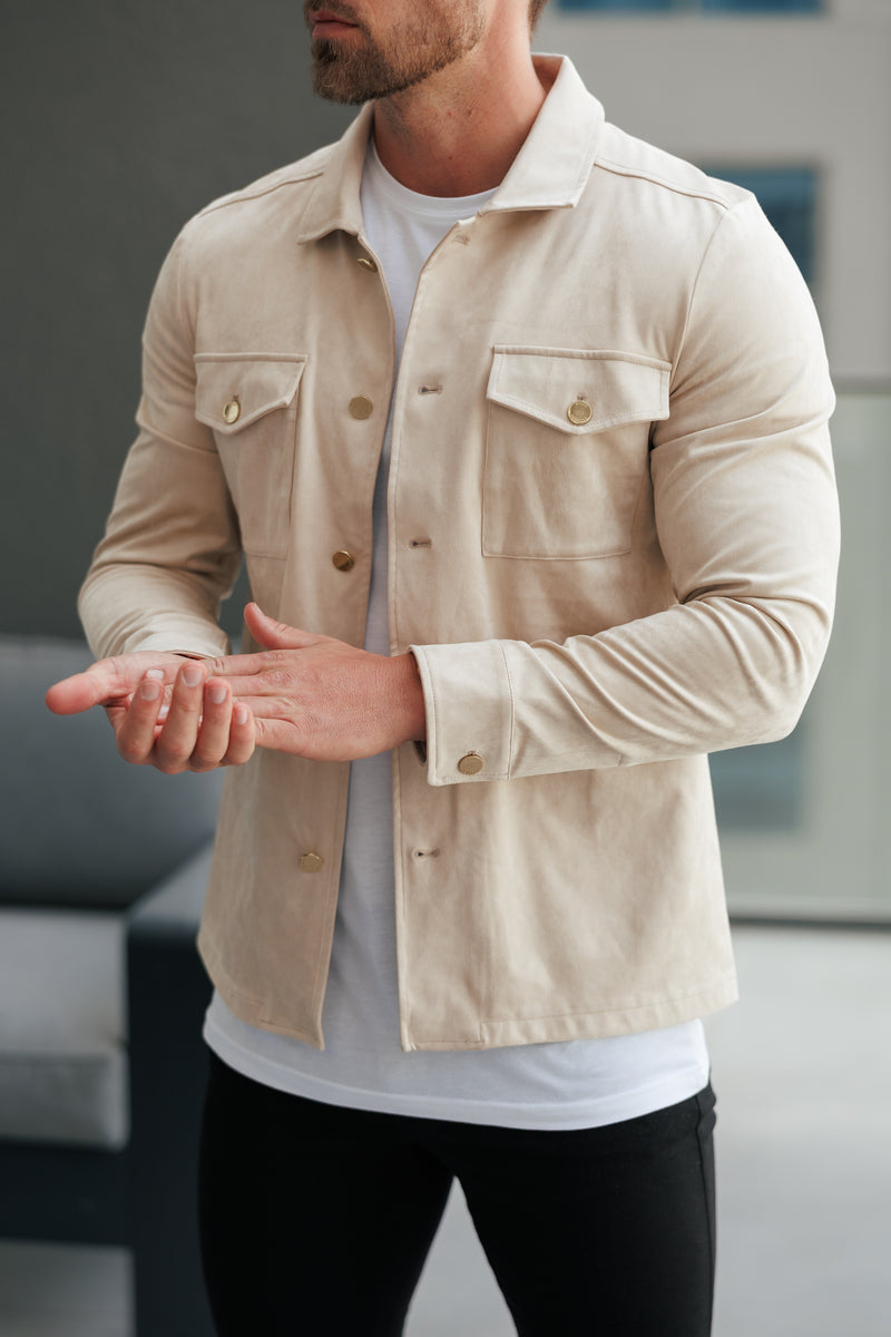FS Wildleder-Haptik Button-Up-Jacke Beige / Gold - FSN219