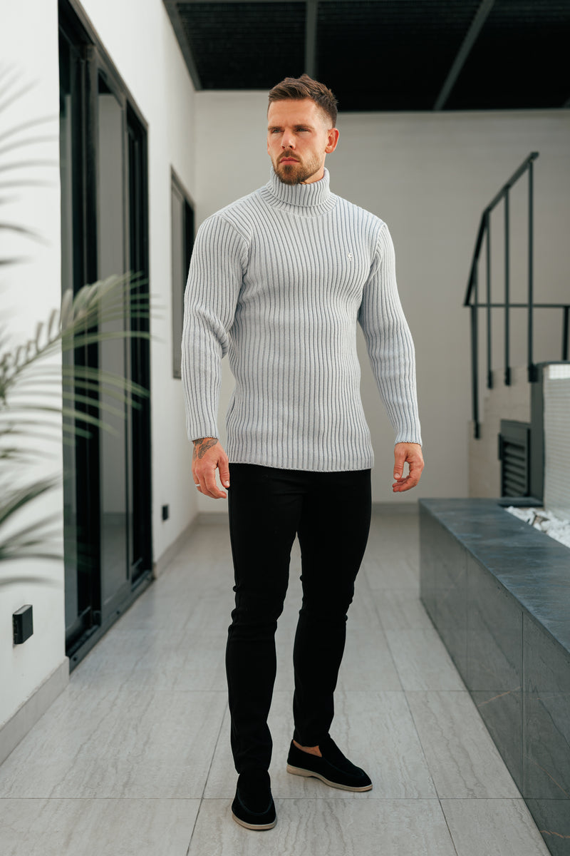 Gerippter Rollkragenpullover aus Cop-Grau für Vater und Sohn – FSJ116 (VORBESTELLUNG 12. NOVEMBER)