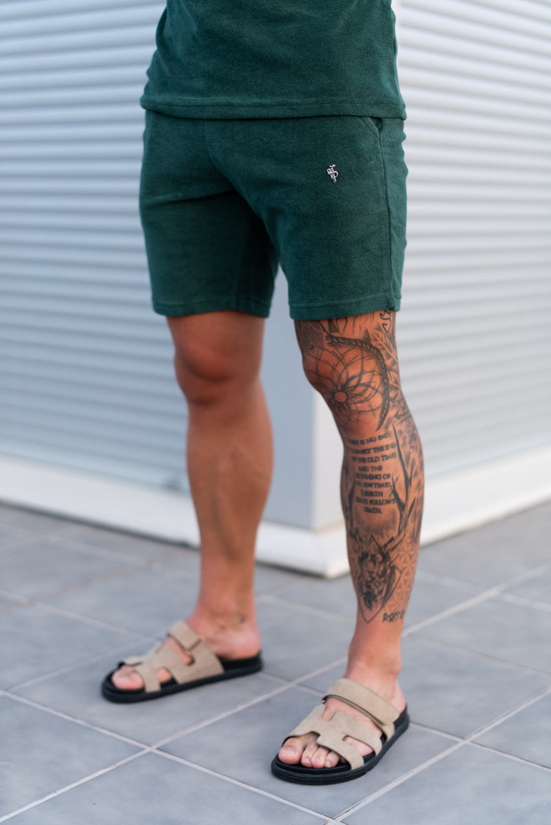 Vater-Söhne-Frottee-Shorts in Waldgrün/Silber – FSH1348