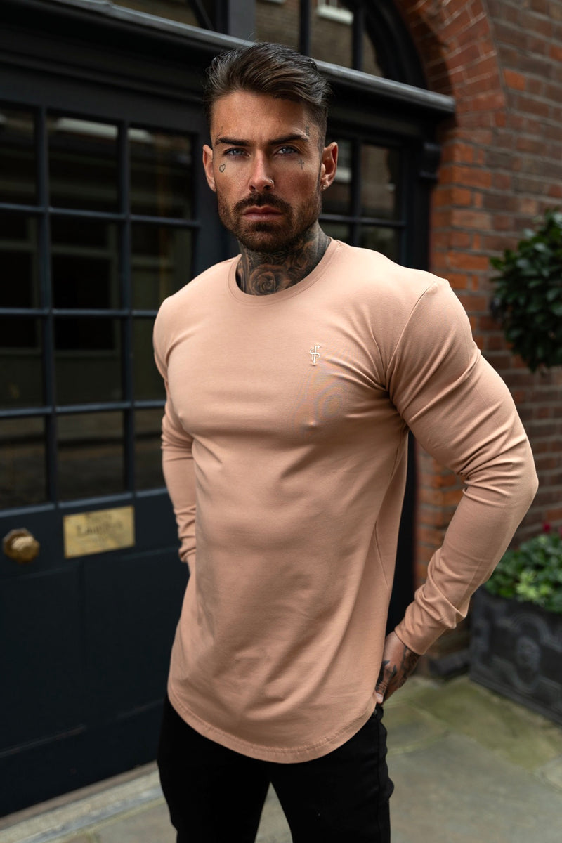 Father Sons Classic Coffee Tonal Curved Hem Long Sleeve Crew T Shirt - FSH1001