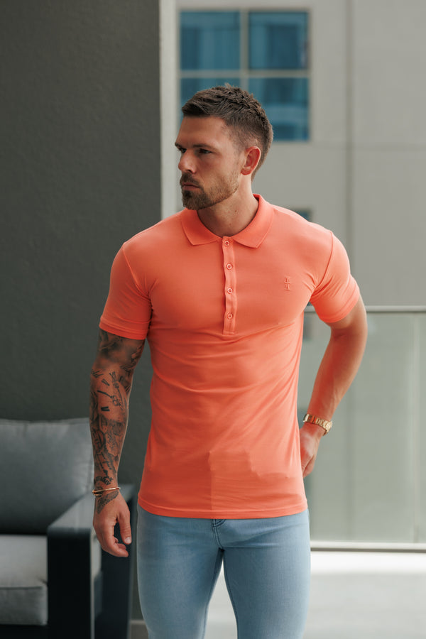 Father Sons Classic Salmon Polo Shirt with Tonal Button and Embroidery - FSH1271