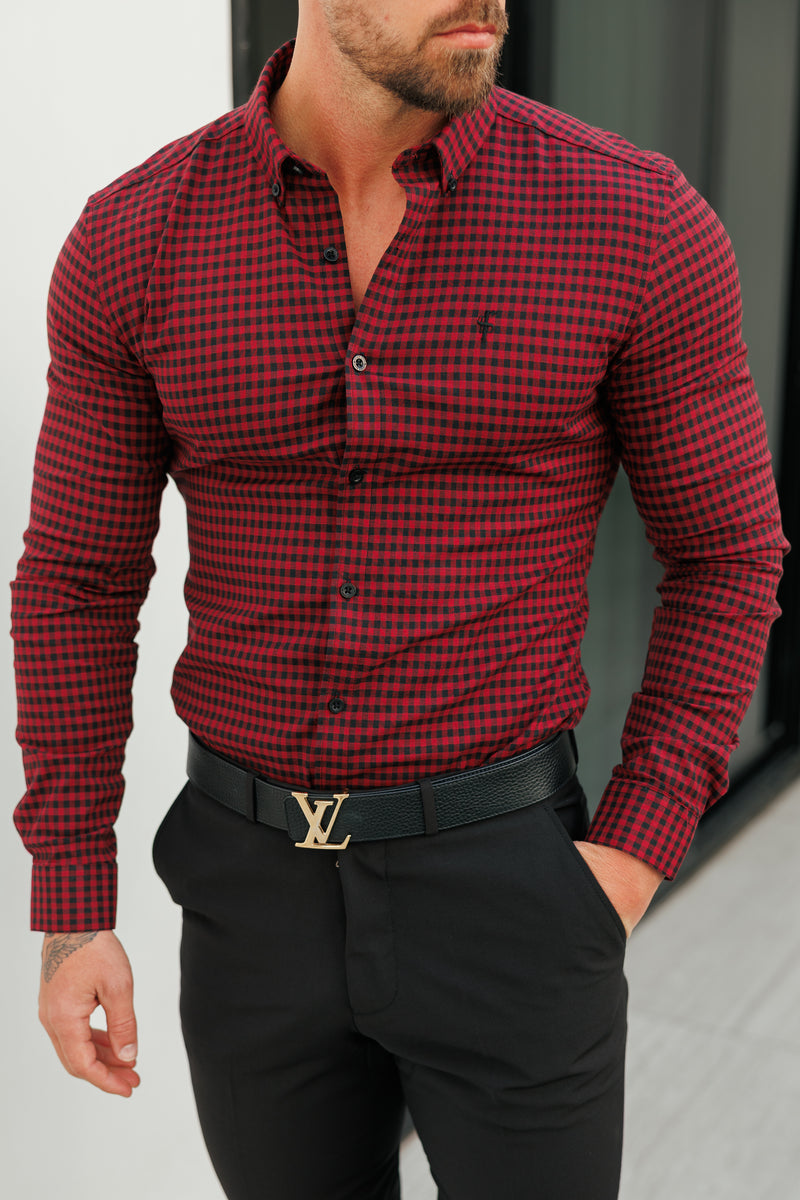 Father Sons Super Slim Ultra Stretch Red & Black Check - FS473