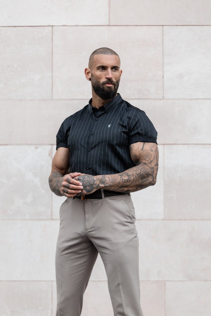 Father Sons Classic Black / Grey Woven Sateen Stripe Short Sleeve - FS992