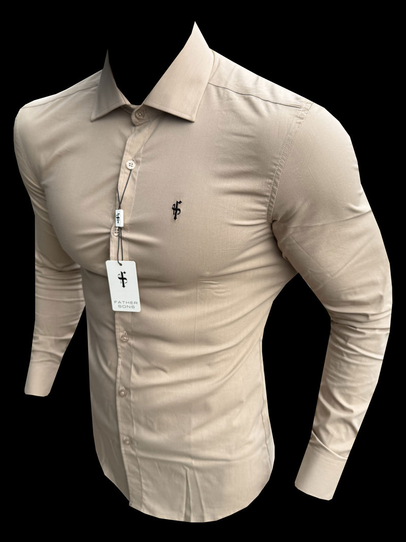 Vater-Söhne-Muscle-Fit Advanced Stretch Beige mit Cutaway-Kragen – FS1166