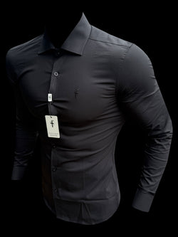 Vater-Sohn-Muscle-Fit-Hemd mit erweitertem Stretch-Haifischkragen in Schwarz – FS1164