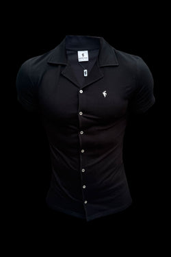 Vater-Söhne-Stretch-Piqué-Hemd mit Revers, kurzärmlig, Schwarz/Silber – FSH1355
