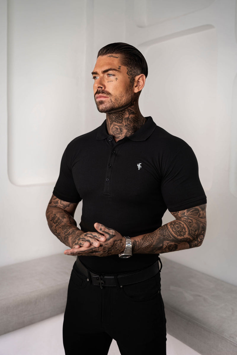 Klassisches Poloshirt „Father Sons“ in Schwarz/Silber – FSH1403