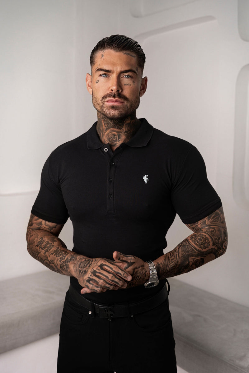 Klassisches Poloshirt „Father Sons“ in Schwarz/Silber – FSH1403