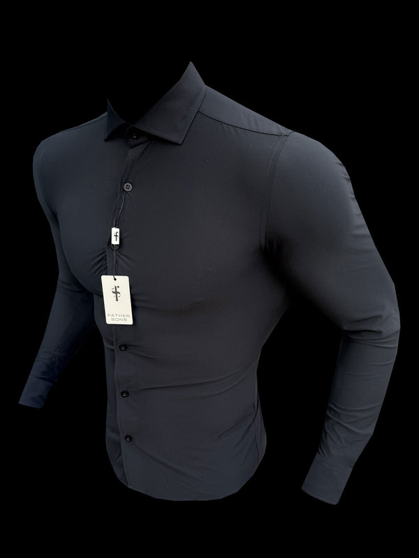 Vater-Söhne-Ultra-Stretch-Reisehemd mit langen Ärmeln, Schwarz – FS1234