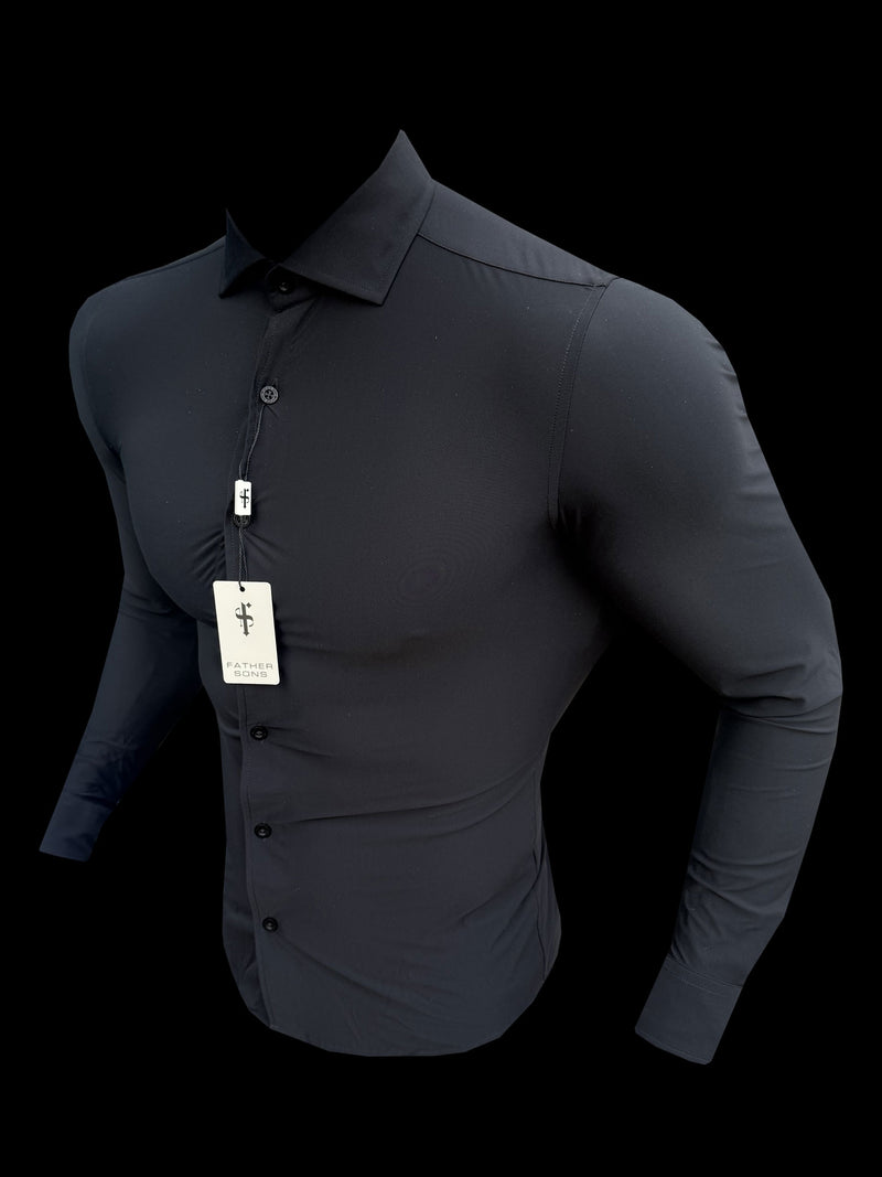 Vater-Söhne-Ultra-Stretch-Reisehemd mit langen Ärmeln, Schwarz – FS1234