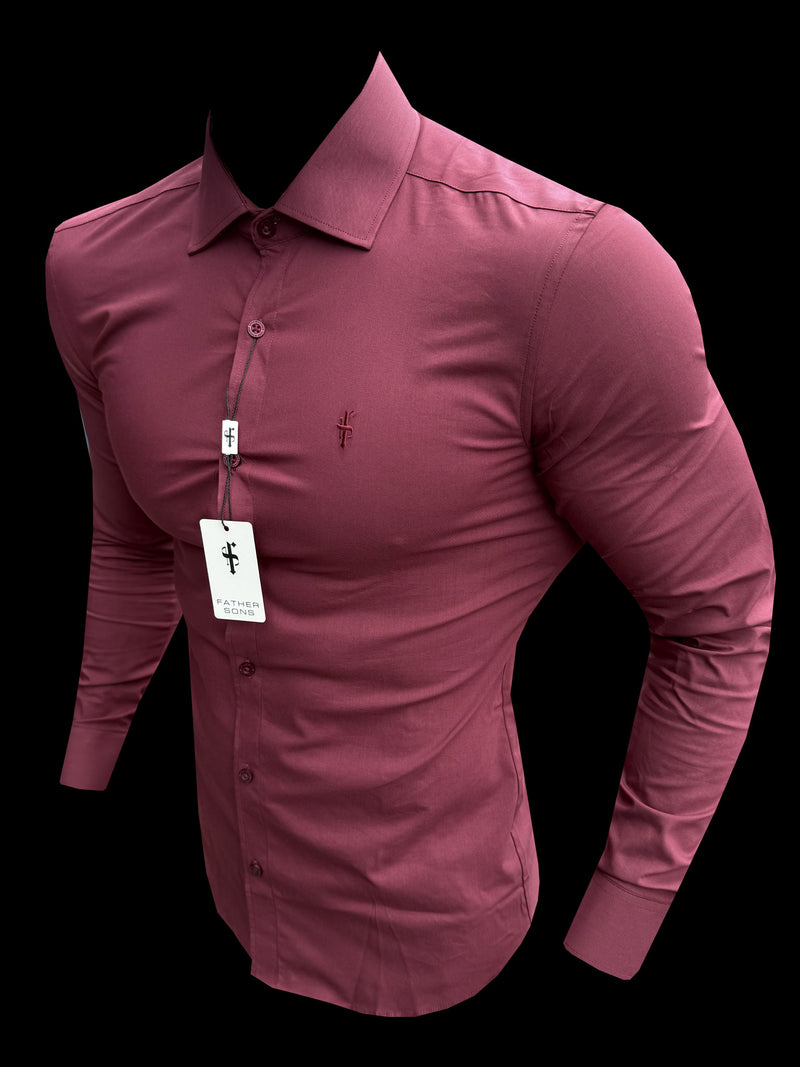 Vater-Söhne-Muscle-Fit Advanced Stretch Oxblood mit Cutaway-Kragen – FS1201